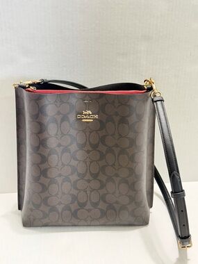 Coach Brown Signature Crossbody with Red Accent